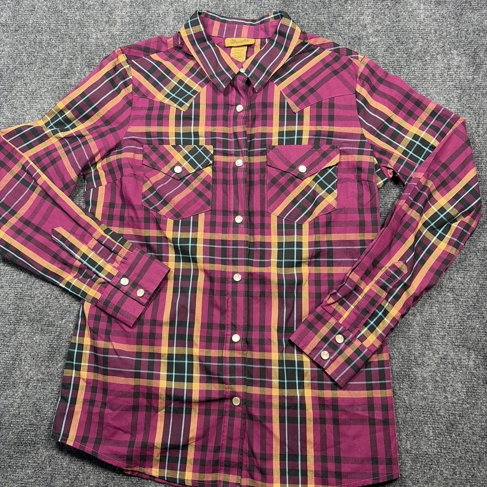 Wrangler Purple Multicolor Plaid Woven Cotton Collared Pocket Shirt Size S/CH/P